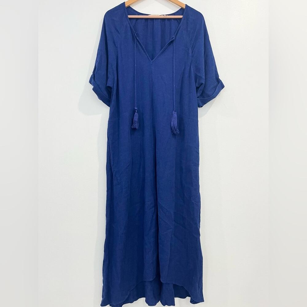 Soft Surroundings Blue Linen Tassel Maxi Dress Petite Medium - Picture 1 of 7